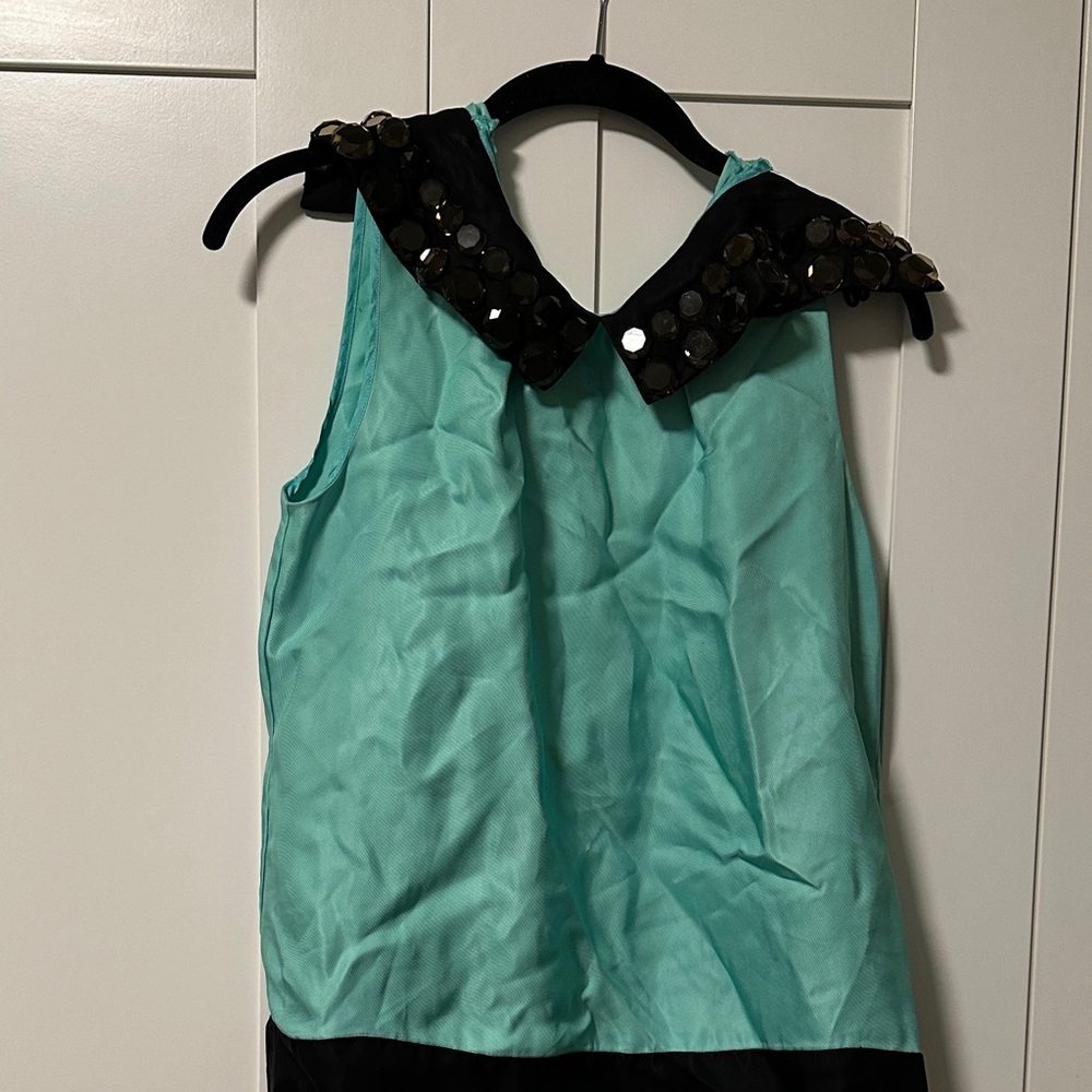 KATE SPADE NY LIVE COLORFULLY Turquoise Sleeveless Top with Sequin Collar
